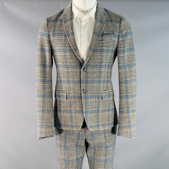 GUCCI Size 38 Black White Blue Glenplaid Wool Notch Lapel Suit - Picture 1 of 13